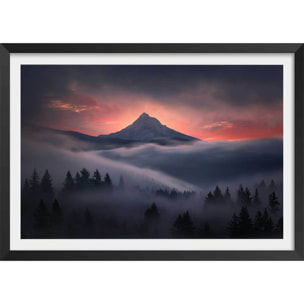 Affiche Brume en Oregon Affiche + cadre en bois - Noir