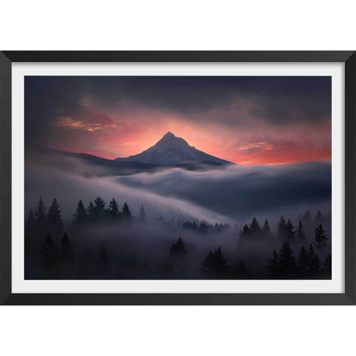 Affiche Brume en Oregon Affiche + cadre en bois - Noir