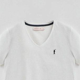 Camiseta blanca de manga corta y cuello pico con logo Rigby go