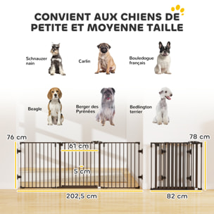 Barrière de sécurité chien pliable modulable 3 panneaux une porte dim. max. L.202,5 x H.76 cm - acier noir