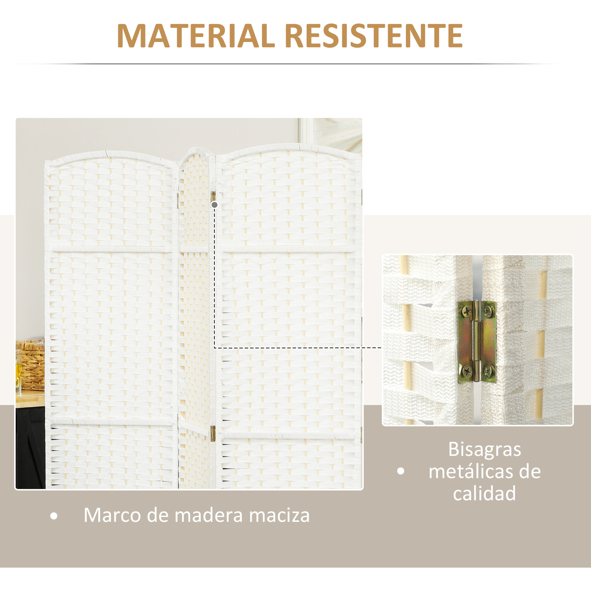 Biombo de 6 Paneles Separador de Ambientes Plegable 240x170 cm Biombo Separador de Ambientes para Salón Dormitorio Oficina Blanco