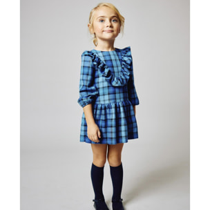 Vestido cuadros azules con volante delantero