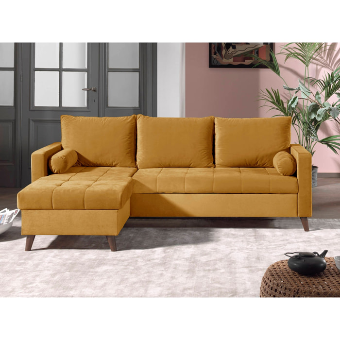 POLAR - Canapé d'angle réversible convertible - en velours au design scandinave - 4 places - Jaune
