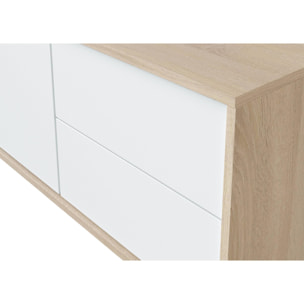 Mobile porta TV Cary, Credenza per televisione a 2 ante, Supporto TV da soggiorno, Mobile porta TV, Madia per salotto, cm 130x41h47, Rovere e Bianco