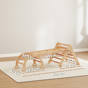 7 en 1 Triángulo de Escalada Montessori con Arco y Rampa, Escalada para Niños de Madera Plegable, para 18-48 Meses, para Deslizarse o Escalar, 188x70 cm, Natural