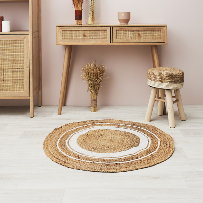 Tapis Rond Jute Coton Blanc 90cm