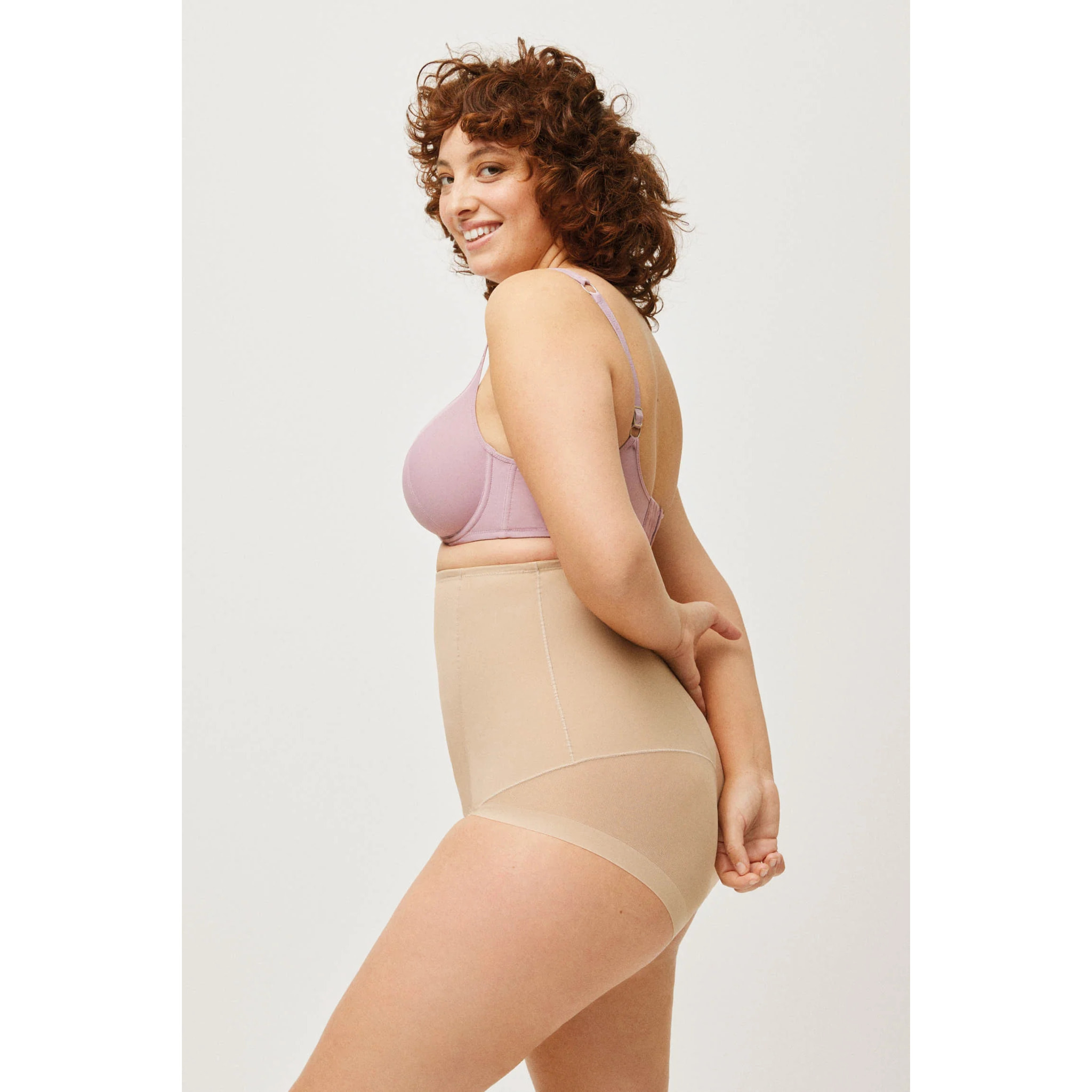 Slip riduttore in tulle beige a vita alta e compressione media