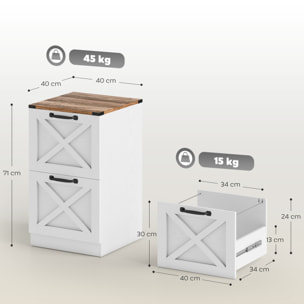Cajonera Escritorio con 2 Cajones, Cajonera de Oficina, Mueble Archivador, Soporte para Impresora, con Riel Colgante para A4 y Carta, 40x40x71 cm, Blanco