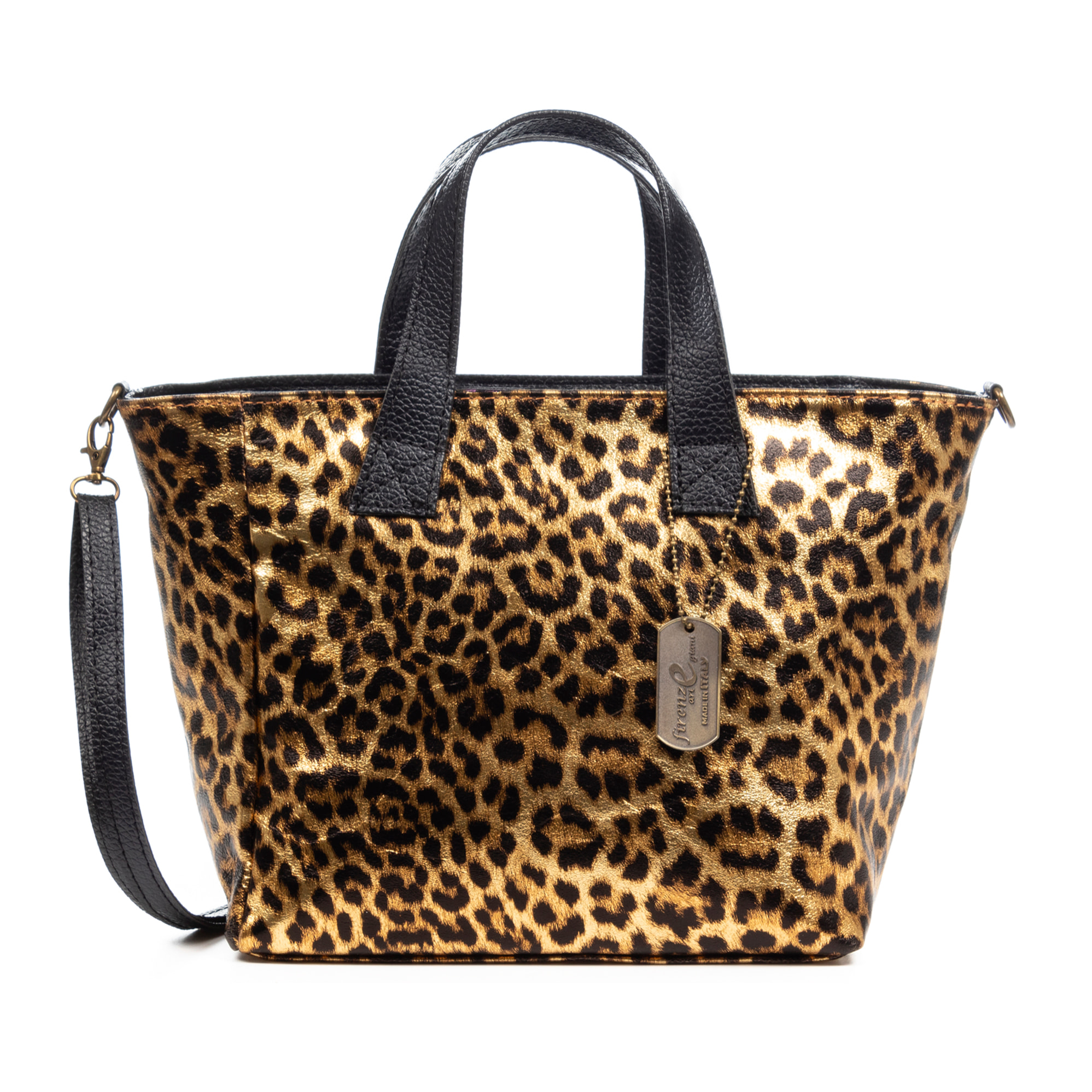 Cassandra bolso tote mujer. Piel auténtica Gamuza, animal print leopardo, lacado brillante.