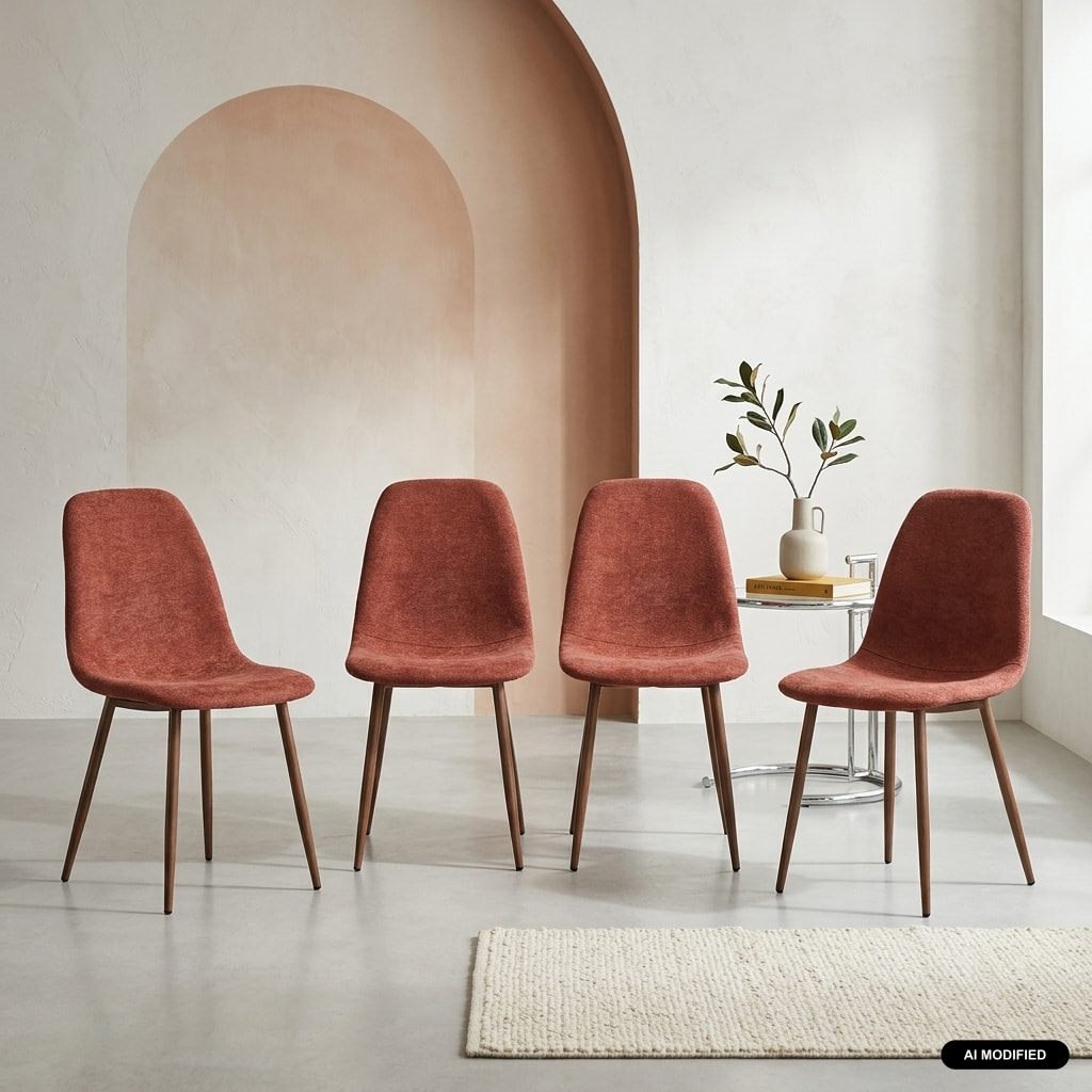 Chaise décor bois teinte noyer et tissu (lot de 4) VERA