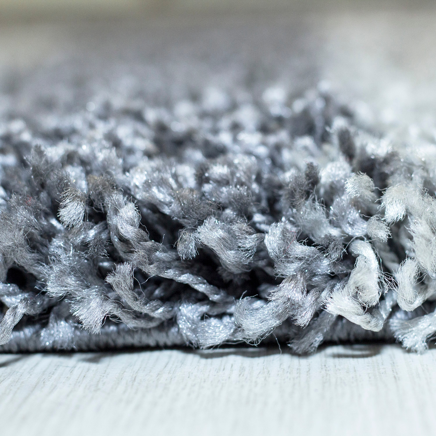 GALA - Tapis shaggy rond à poils longs motif géométrique gris