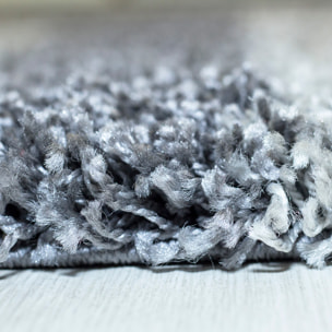 GALA - Tapis shaggy rond à poils longs motif géométrique gris