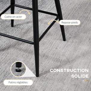 Lot de 2 tabourets de bar – Tissu bouclé – Dossier et repose-pieds