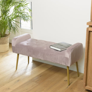 AGATHE - Banc de lit velours rose poudré pieds métal doré