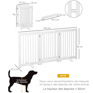 Barrière modulable pliable barrière de sécurité avec porte verrouillable intégrée dim. 155L x 35l x 76H cm MDF blanc