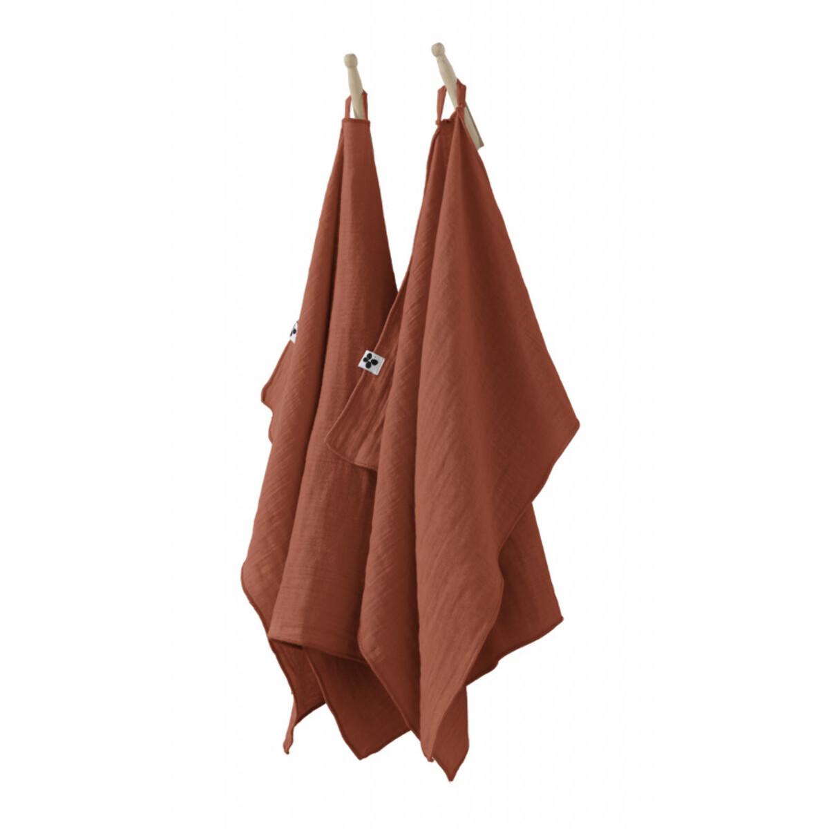 Lot de 2 essuie-mains ''Gaïa'' 50 x 70 cm ''Gaze de Coton'' - Gaïa Terracotta