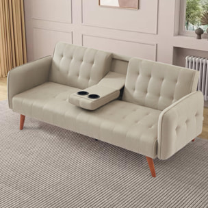 PERTH - Canapé 3 places convertible avec tablette centrale rabattable beige