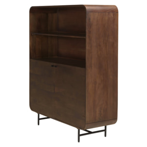 ALIX - Enfilade haute design bois foncé et métal noir 2 portes ALIX