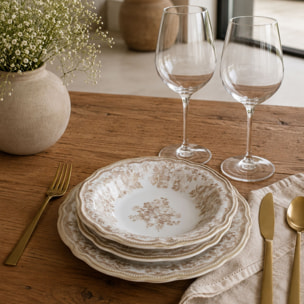 Lot de 6 assiettes à dessert fleuries en grès miel 20cm FAUSTINE