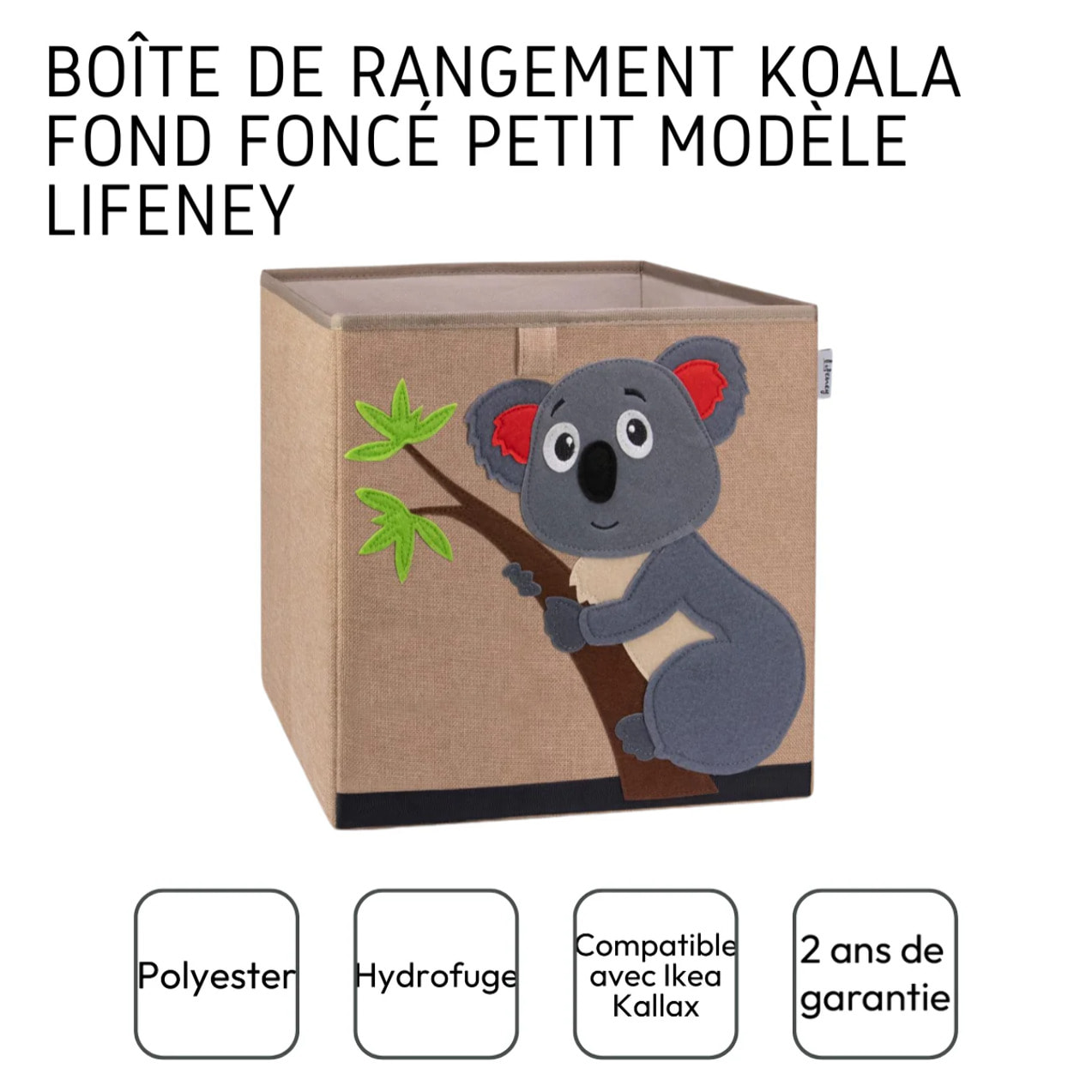 Boîte de rangement en tissu pour enfant "koala" sur fond foncé, compatible Ikea Kallax Lifeney