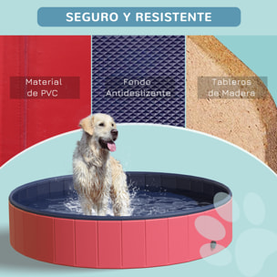 Piscina Plegable de PVC Madera 160x30cm Rojo y Azul