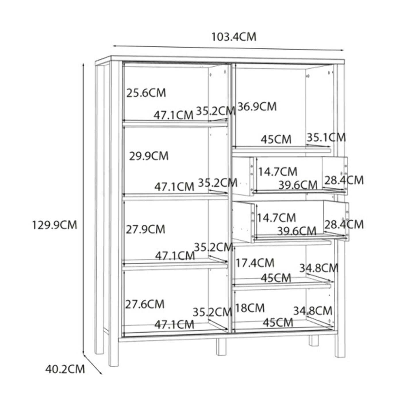 Armoirette L103cm 1 porte 2 tiroirs décor bois chêne et noir - BOSTON