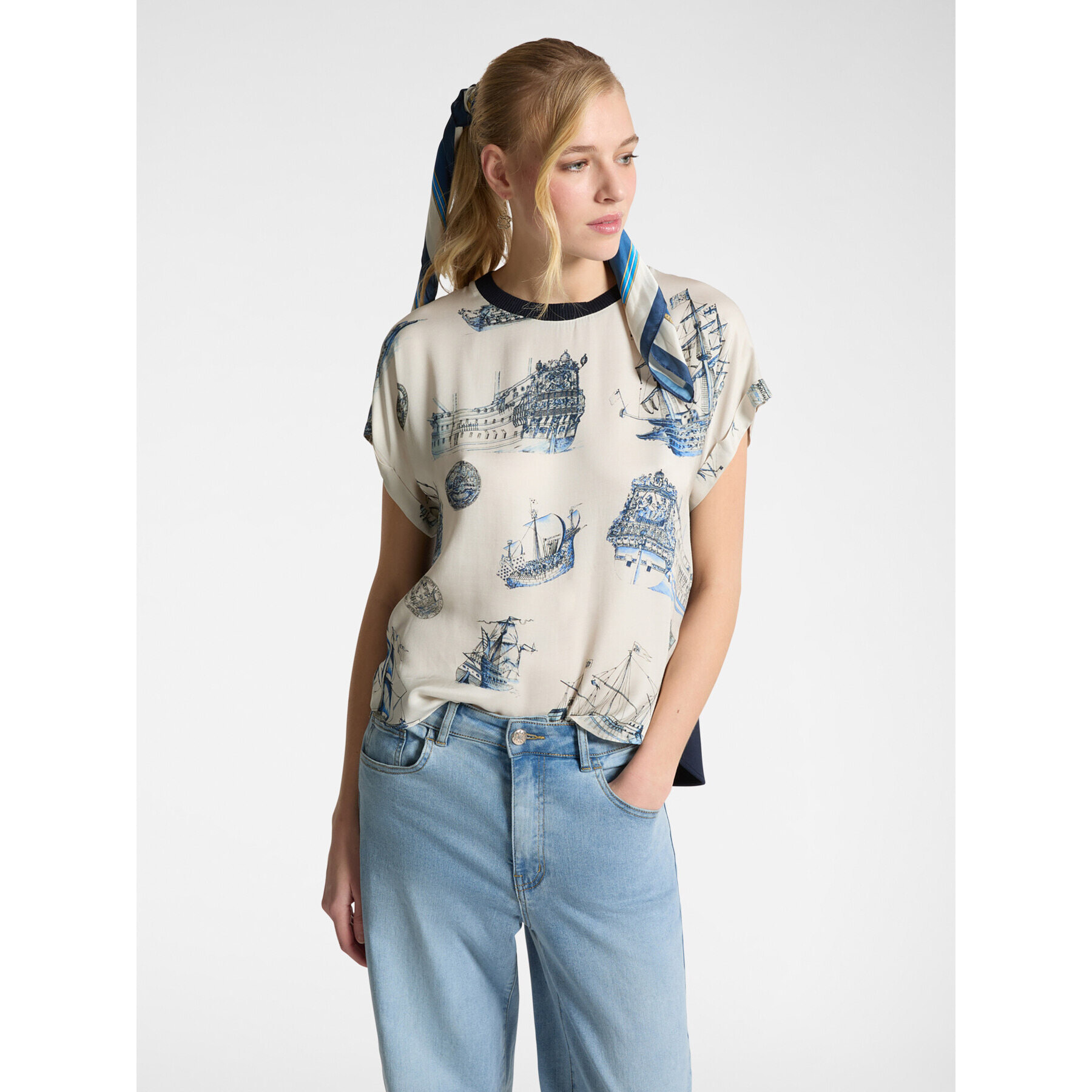 Elena Mirò - Camiseta con estampado de barcos - Blanco