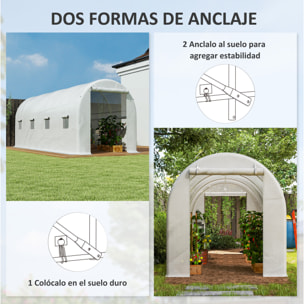 Invernadero de Túnel 500x200x205 cm Invernadero de Jardín con Puerta Enrollable y 8 Ventanas Cubierta PE 140 g/m² Marco de Metal para Cultivo Plantas Verduras Blanco
