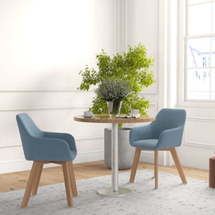 Chaises de visiteur design scandinave - lot de 2 chaises - pieds bois hévéa - assise dossier accoudoirs velours bleu