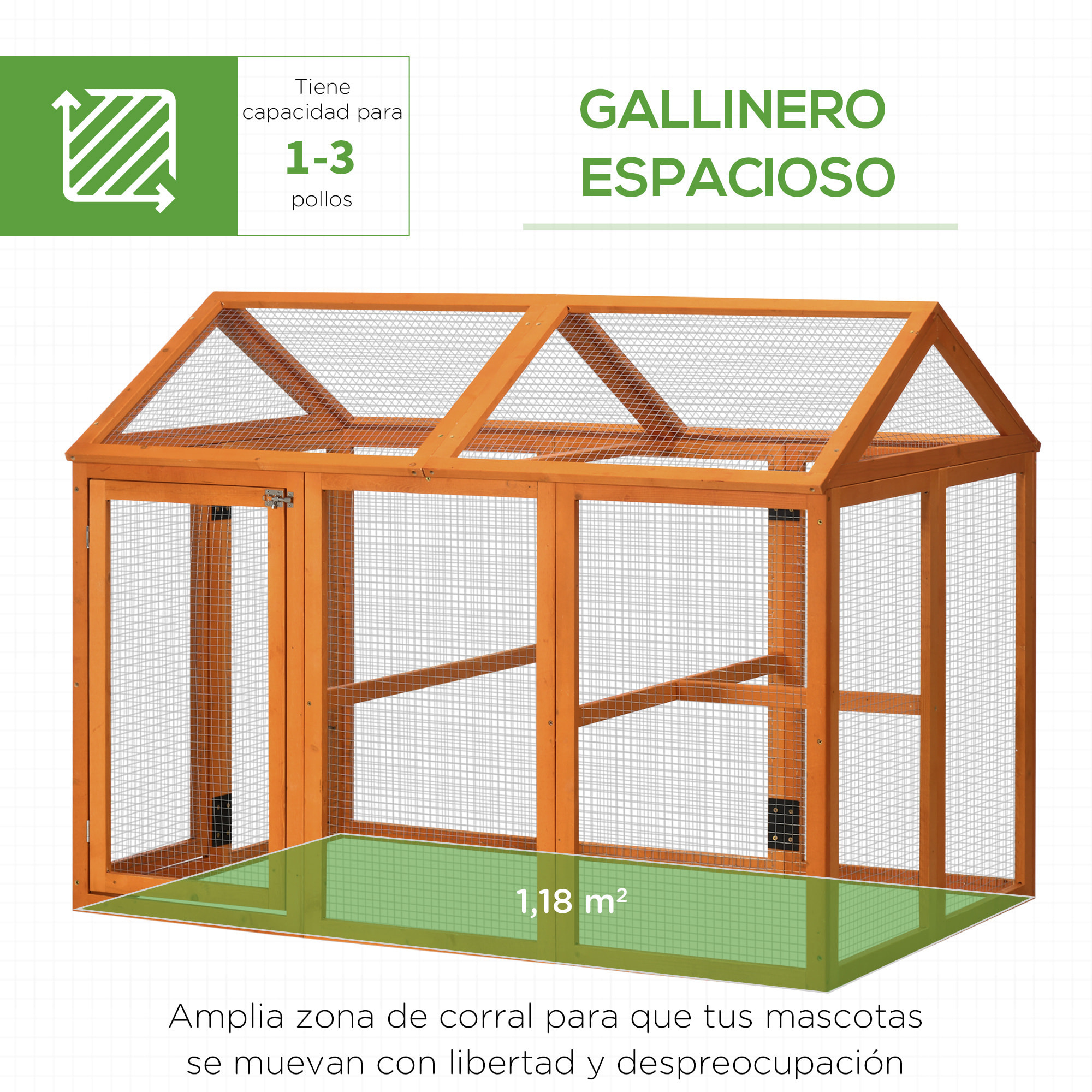 Gallinero para Exterior 140x88,5x106 cm Gallinero para 1-3 Gallinas con 3 Perchas Marco de Madera y 2 Puertas con Cierre para Patio Madera Natural