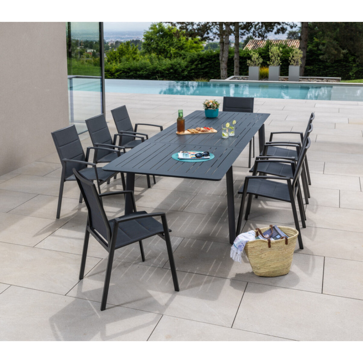 Ensemble table et chaises de jardin  - Gris Anthracite - NAIROBINEA
