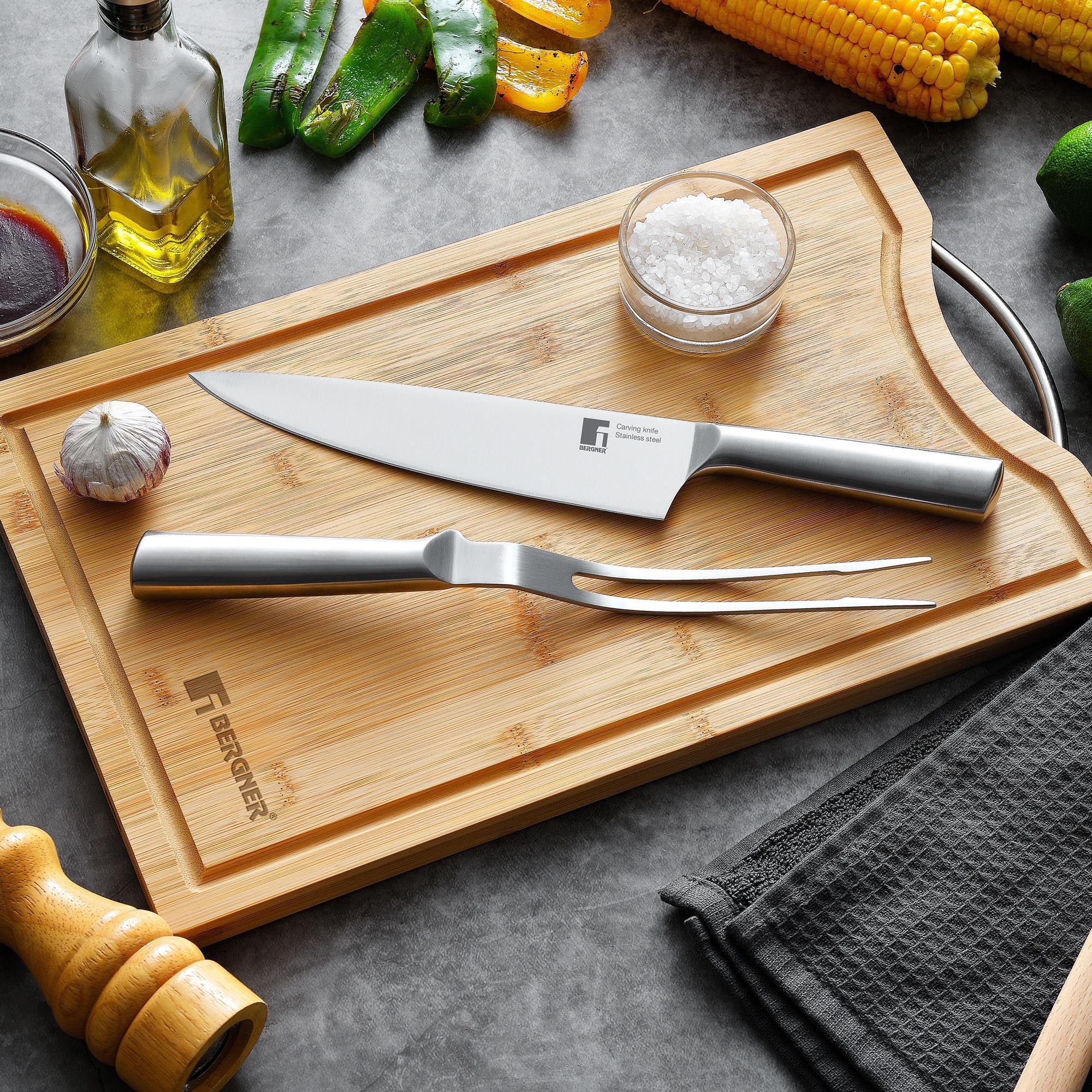 Set de cuchillo chef + tenedor para carne bbq en acero inoxidable bergner