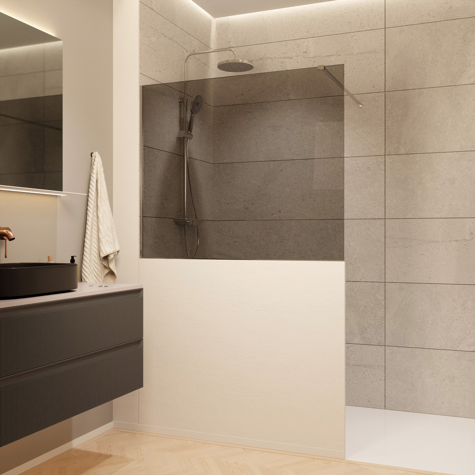 Pare-muret 110x100cm Paroi en verre Crystal Glass® 8 mm anticalcaire, avec bras et profilés chrome brillant (SATBWIS110KSPR)