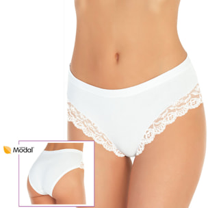 6 Slip da Donna Fianco Alto Nottingham in Cotone Modal, Art. SA6100, Bianco