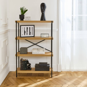 Etagère 4 niveaux industrielle effet frêne et métal - LOFT-   L 80 x l 30 x H 120cm