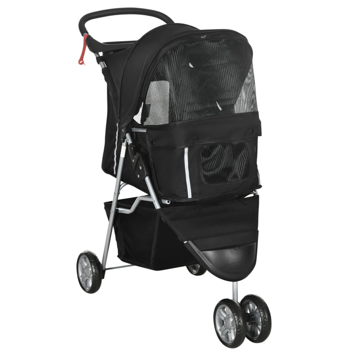 Carrito para Perros Plegable Cochecito para Mascotas Carrito para Perros Pequeños con Cesta de Almacenaje Ventanas de Malla y 2 Ruedas Universales 75x45x97 cm Negro