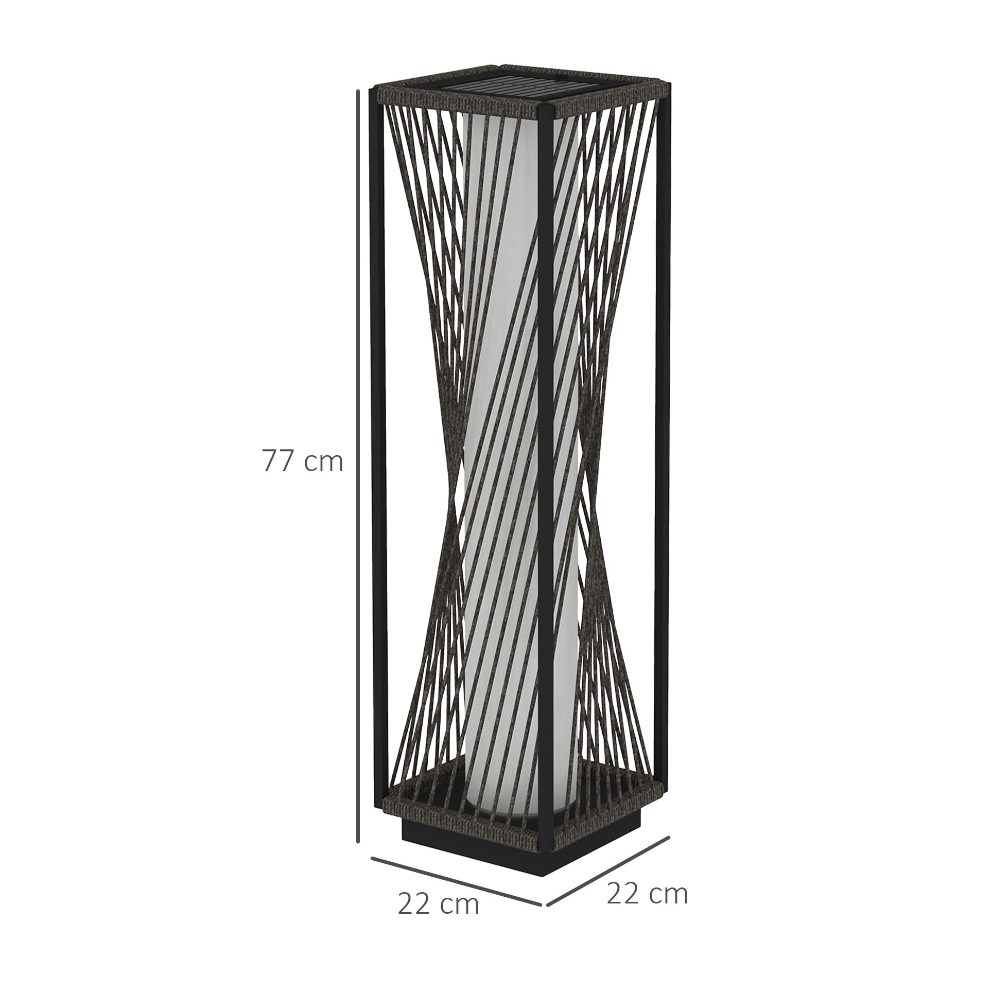 Linterna de Jardín de Ratán Sintético Farola Solar con Luces LED Encendido y Apagado Automático Impermeable para Terraza Balcón Patio 22x22x77 cm Gris