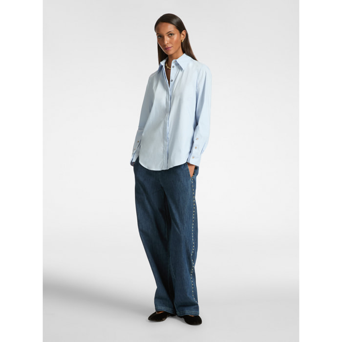 Elena Mirò - Camicia ampia in popeline - Azzurro