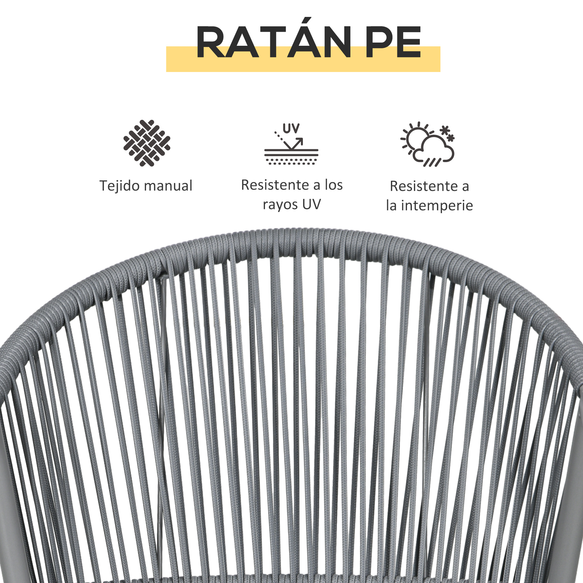 Conjunto de Jardín Exterior de 3 Piezas Juego de 2 Sillas y Mesa de Ratán con Cojines Acolchados y Encimera de Vidrio para Balcón Terraza Gris