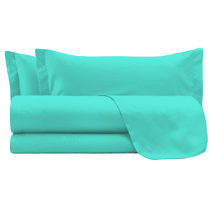 COMPLETO LETTO MAX COLOR MADE IN ITALY COTONE- VERDE ACQUA MATRIMONIALE