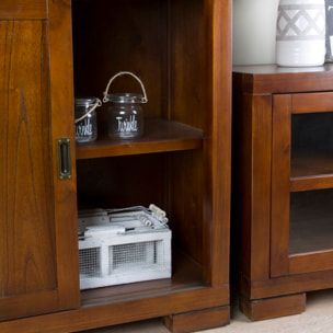 Vitrine Kenia -bois massif de mindi et placage naturel de mindi-couleur teck 115 x 190 x 40 cm