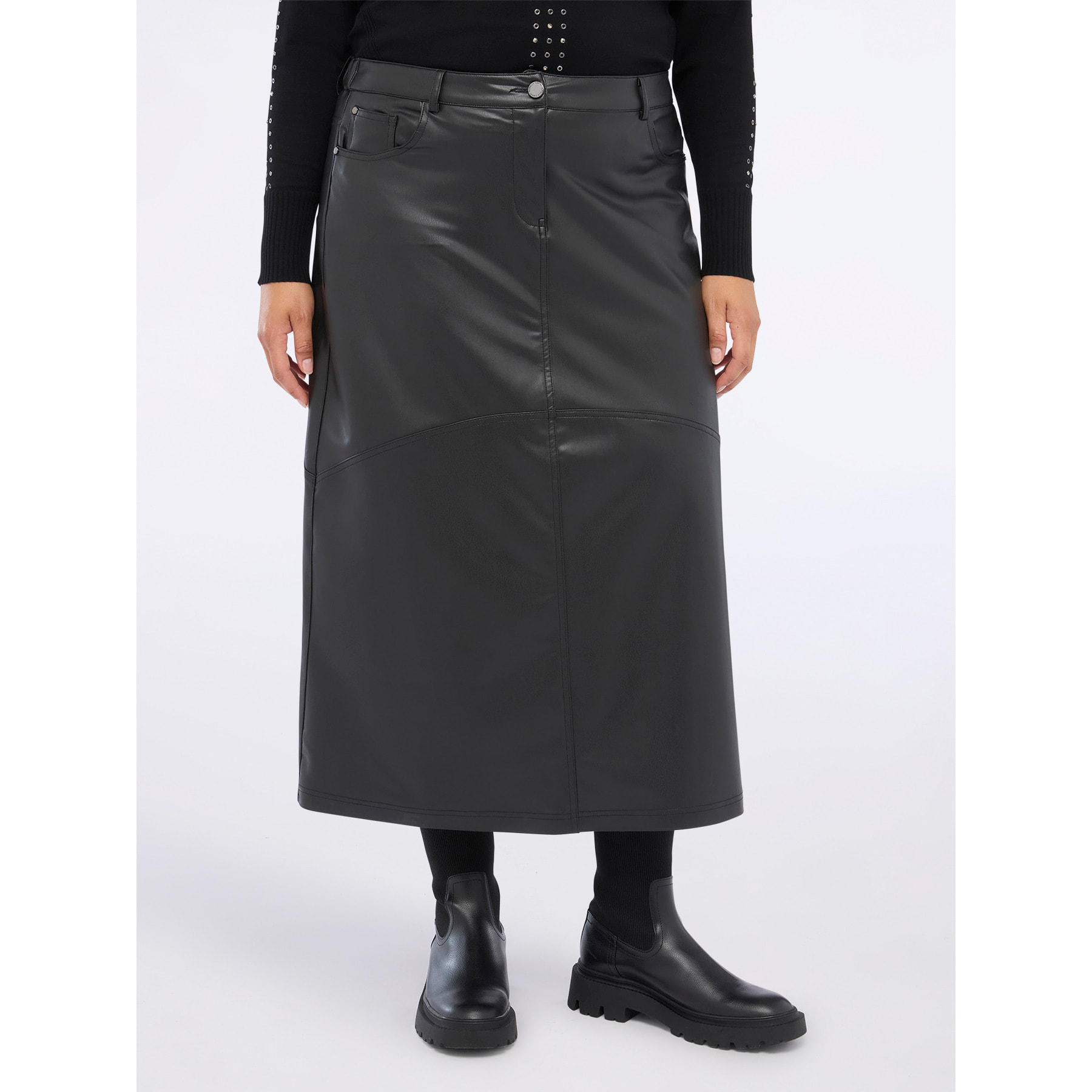 Fiorella Rubino - Gonna tubino lunga in tessuto spalmato - Nero