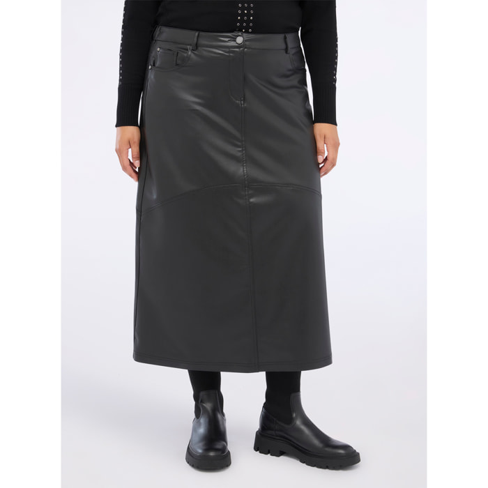 Fiorella Rubino - Gonna tubino lunga in tessuto spalmato - Nero