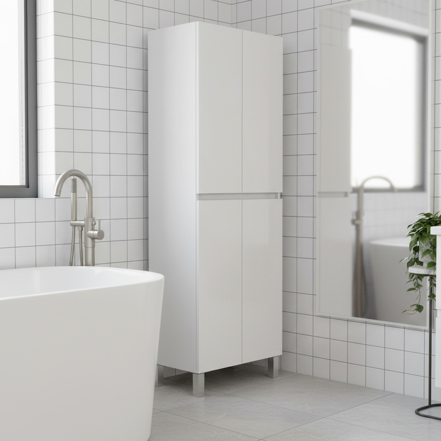 Colonna Bagno 4 Ante Con Ripiani Regolabili Mobile Alto Salvaspazio Design Moderno Bagno Lavanderia Ripostiglio 182 x 60 x 35 Cm Colore Bianco