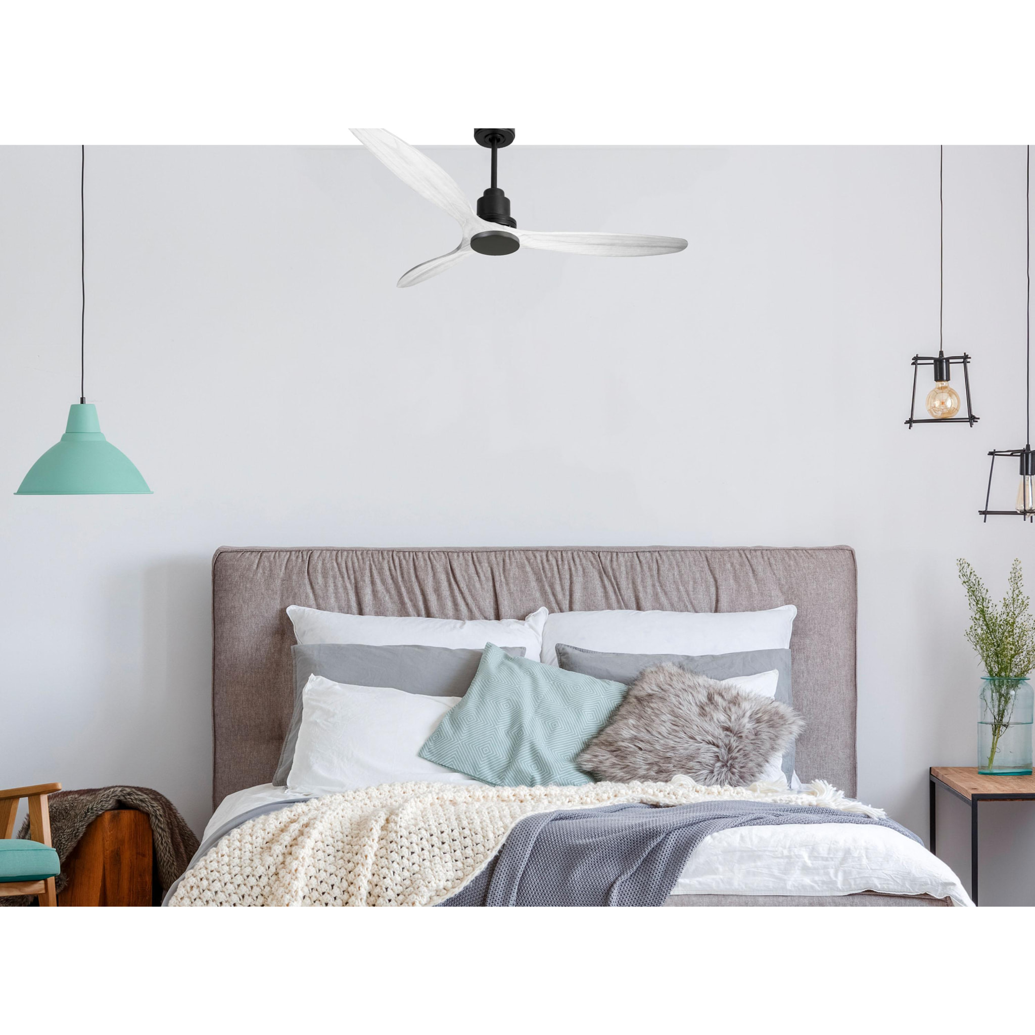 Ventilateur de plafond Réversible  Thermostat Wifi Moteur à courant continu Toits en pente Télécommande Hypersilence Mémoire Shopify Vendible (AUTOMATIQUE)