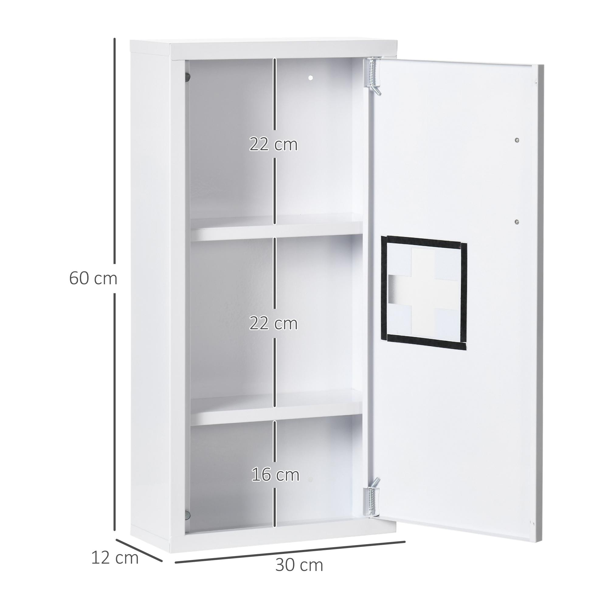 Botiquín de Pared de Acero Botiquín para Medicinas de 3 Niveles con Puerta Magnética para Cocina Baño 30x12x60 cm Blanco