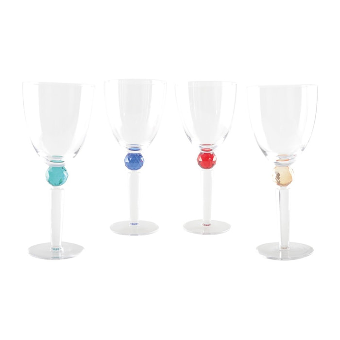 Verres a vin avec pied en diamant rond 4 couleurs - lot de 4