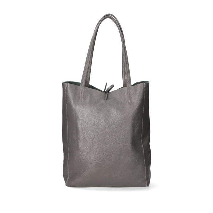 Chicca Borse - Borsa a Spalla Shopper Donna in Vera Pelle - Colore Grigio Scuro