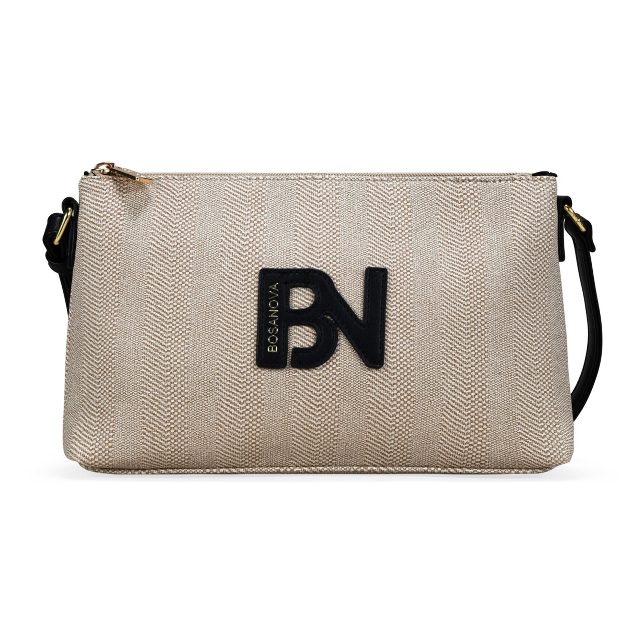 Bolso bandolera tostado con efecto rafia
