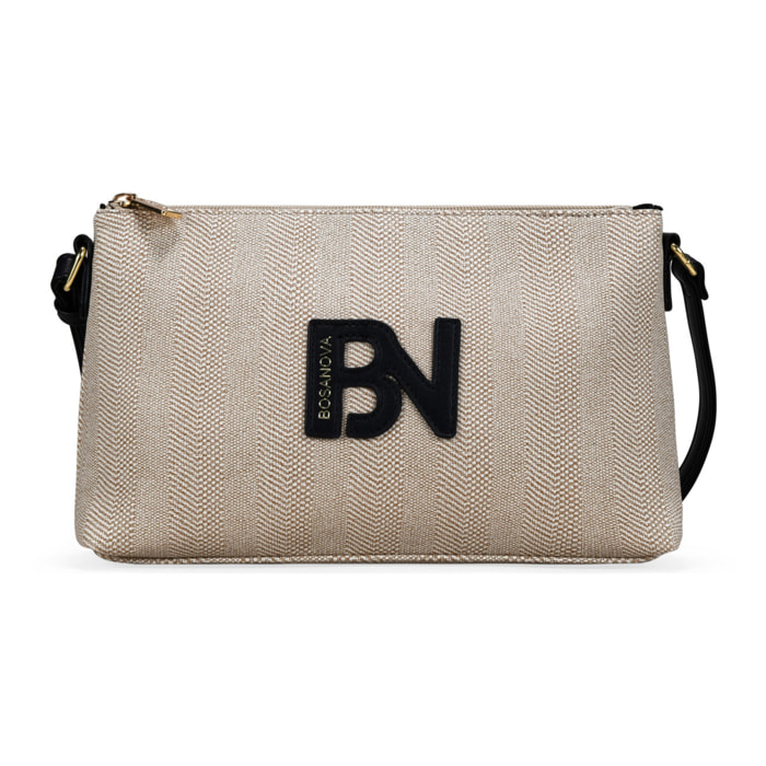 Bolso bandolera tostado con efecto rafia